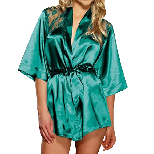 Dessous Leopardenmuster Sets Sexy Nachthemd Braut Hochzeit Kimono Kleid Korsage Damen Bauchweg Sexy (Mint Green, M)