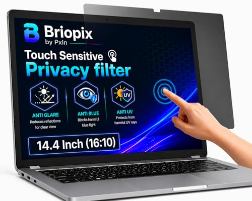 Image of Briopix Aura 14.4 Inch (16:10) | Touch Sensitive Privacy Screen | Anti Blue | Anti Glare | UV Block & BLUVLIGHT Block Layer | Privacy Filter compatible with HP /Dell /Lenovo /Asus /Acer