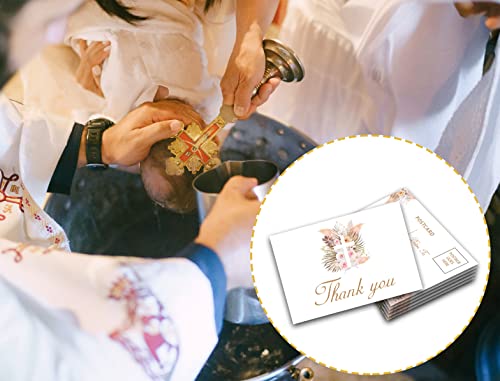 Baptism Thank You Post Cards, Boho Floral Baby Shower Thank You Card, Pampas Grass 1St Communion Religious Christening Ceremony Celebration, Gender Reveal Party Decorations - A07(25 Pack) #TOP3