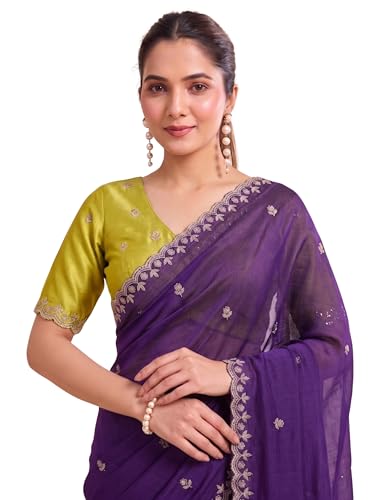 Image of Women's Chiffon Saree with Unstitched Blouse Piece