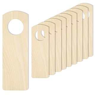 Creative Deco 10 x Round Wooden Door Hanger Sign Plywood Cutoutss | 15 x 5 cm | Plain, Unpainted & Unfinished Blank Shapes Plaques | Craft Tag for Home, Arts & Crafts, Pyrography, Decoupage, DIY