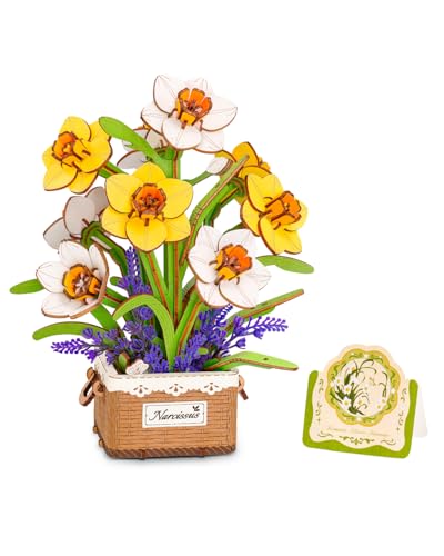 ROWOOD Puzzle 3D Adulte Bouquet de Fleurs, Narcisse Fleurs Artificielles Maquette en Bois à Construire, Maquettes et Modélisme Kit DIY Cadeau Femme Anniversaire, Décoration Maison