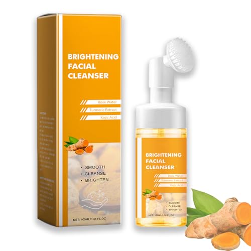 Limpiador facial de cúrcuma con cepillo: limpiador facial espumoso para mujeres, limpiador facial de cúrcuma de limpieza profunda y blanqueador, limpiador suave e hidratante contra (1 unidad)