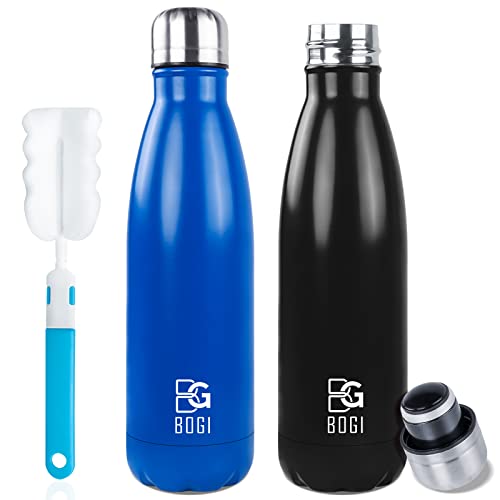 BOGI Edelstahl Trinkflasche 750ml, 2-Pack Doppelwandige Thermosflasche Auslaufsicher Trinkflasche Edelstahl Isolierflasche BPA-Frei Kinder Trinkflasche Schule Hält Heiß und Kalt für Sport Fahrrad