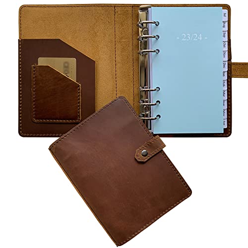 23-24 Weekly Leather Planner - A6 Genuine Leather Binder Planner For Men And Women, Inner Pockets And Pen Holder, Personal Size #TOP2