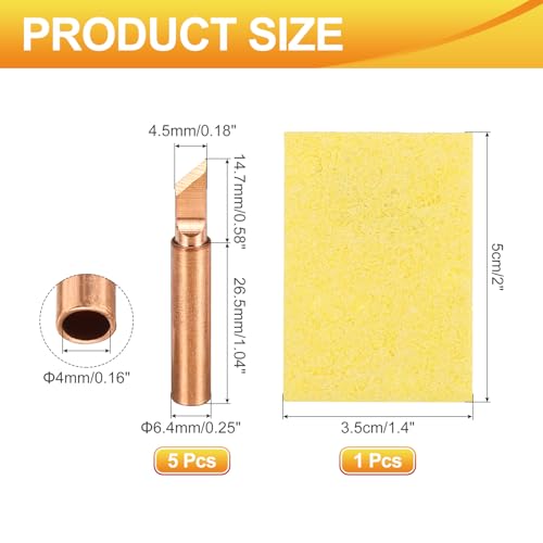 Image of MECCANIXITY 5 Pcs 900M Soldering Iron Tips Copper Non-magnetic Welding Head with Cleaning Sponge Pad Replacement for Solder Station Tip (900M-T-K)