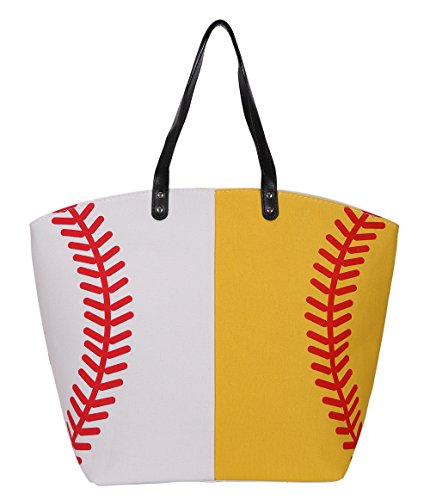E-FirstFeeling Large Baseball Softball Tote Bag Sports Prints Utility Tote Handbag Travel Bag (Half baseball&softball)