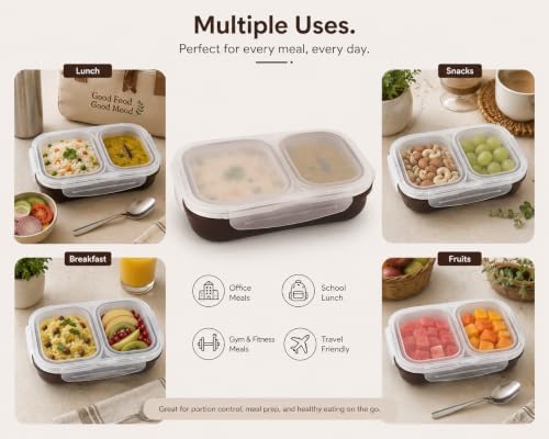 Image of Bento Lunch Box 550ml, Stainless Steel Lunch Box with 2 Compartments & Spoon, Microwave Safe BPA Free Tiffin Box, Leak Resistant Lunch Box for Kids & Adults, Office, School & Travel Yellow