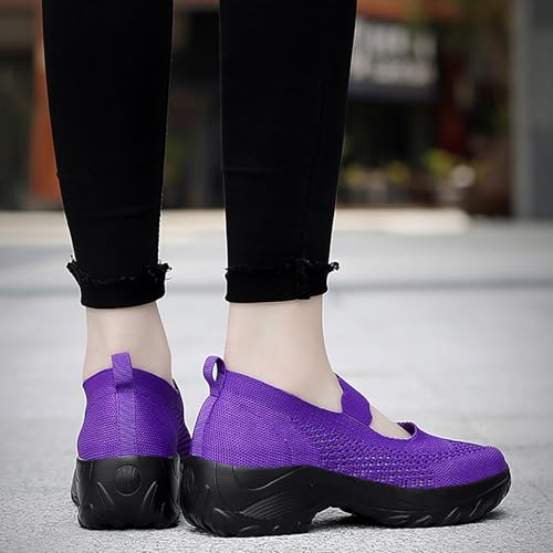 Women's Knitting Platform Wedge Walking Shoes Comfortable Breathable Mesh Elastic Ankle Strap Arch Support Gym Running Sneaker4