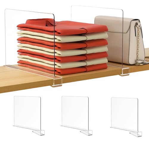 Image of HBlife 3 Pack Clear Shelf Dividers, Vertical Purse Organizer for Closet Perfect for Sweater, Shirts, Handbags in Bedroom and Kitchen, Adjustable Acrylic Bookshelf for Organization