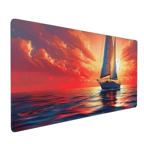 Podkładka pod mysz do gier z zachodem słońca XXL 1200 x 600 mm, podkładka pod mysz dla graczy, podkładka pod mysz żaglową XXL z wodoodporną i antypoślizgową gumą, szyte krawędzie do biura, akcesoria