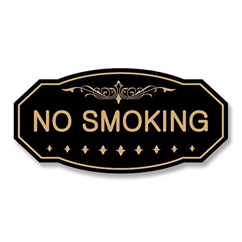 No Smoking Victorian Door/Wall Sign (Black/Gold) - Small 3" X 6" #TOP15