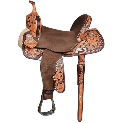 HILASON Flex Tree Western Saddle Tan Barrel Trail Horse 84