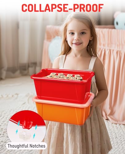 Image of GAMENOTE 6 Quart Stackable Plastic Storage Bins with Lids, 6 Pack, Colorful