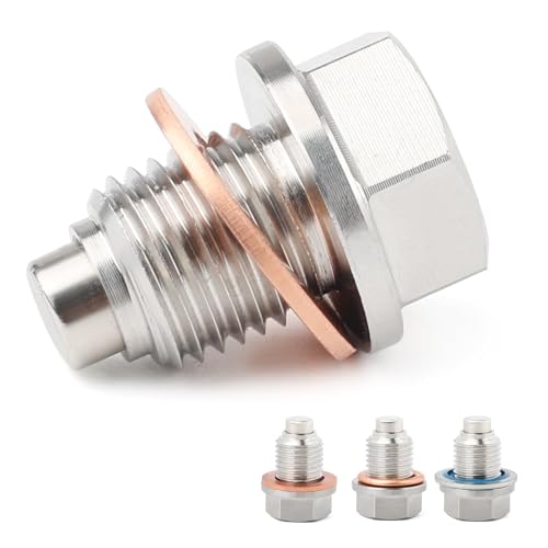 Image of M14 x 1.5 Magnetic Oil Drain Plug, Stainless Steel Sump Bolt with 6 Washers, Fits Honda Civic Accord CR-V Ford GM Mazda Hyundai KIA Audi RAM Yamaha, Replacement Oil Pan Plug, Replaces DP001