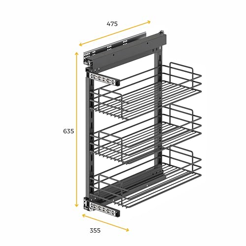 Emuca - Carrello Estraibile Titanestar Con Sistema Di Chiusura Morbida, Modulo 400Mm, Grigio Antracite, Acciaio - 3