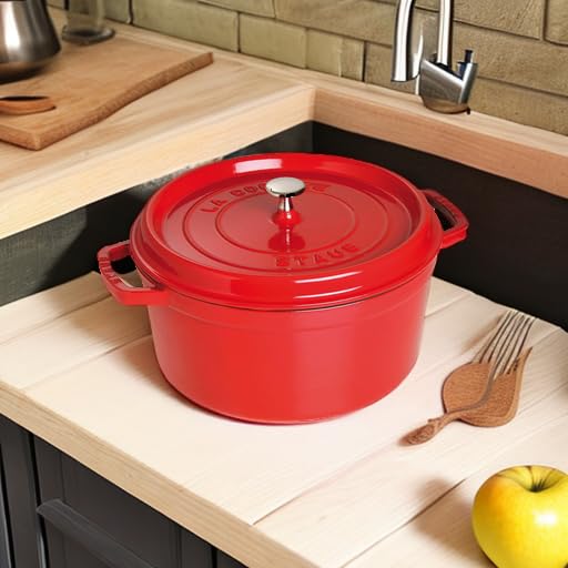 Image of STAUB Cast Iron Round Cocotte, Dutch Oven, 7-quart, serves 7-8, Made in France, Cherry