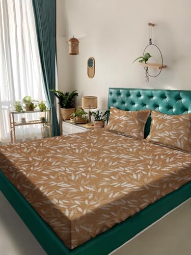 Image of ROSARAHOME 180 TC Microfiber Flat Queen Size Double Bed Bedsheet with 2 Pillow Cover| Bedsheet:240cmx225cm Pillow Covers:45cmx70cm,Floral Brown
