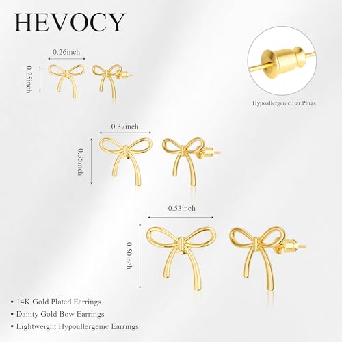 HEVOCY 3-Pair Gold Bow Stud Earrings for Women, Minimalist Set by HEVOCY - Used condition - Image 2