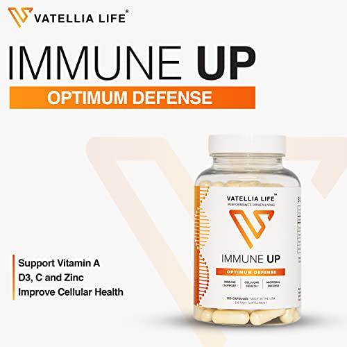 Image of Vatellia Life Immune Up High-Absorption Vitamin C, D3, A + Zinc | Immune Support | Improve Cellular Health | Microbial Defense | 120 Capsules (60 Day Supply)