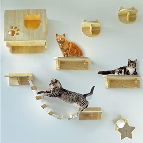 La La Pet® Wall Mounted Cat Furniture Wooden Cat Shelves and Perches for Wall Cat Steps Ladder Cat Bed Activity Tree Cat… - Image 3