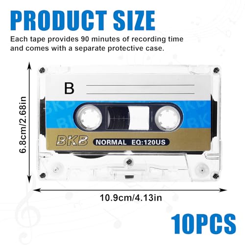Audio Kassetten Leer, 10 Stück Rauscharm Audiokassetten, 90 Min Low Noise Musikkassette, Audio Cassette Empty Cassette Tapes, Musikkassetten Leer für Vorlesungen Seminare Alltägliche Aufnahmen