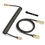 Picture of ZIYOU LANG C03 Custom Coiled USB C to A Cable with Detachable Double Sleeve Braided Nylon Spiral Cable Extendable Spring Line 24K Gold Aviator for Mechanical Gaming Keyboard Smartphone Printer(Gray)