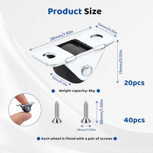 MINGBOLIN Ruedas Pequeñas para Muebles,20 Piezas Ruedas para Muebles 12mm ruedas para muebles pesados Ruedas para Electrodomésticos Ruedas Silenciosas Muebles Ruedas de Goma,40 Tornillo - imagen 2