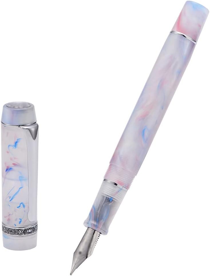 ASXDCP 万年筆、美しいピンク ホワイト F ペン先筆記インク ペン オフィス ビジネス スクール