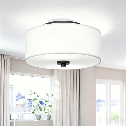Lodstob 2-Light Flush Mount Ceiling Light Fixture, 12&rdquo; Modern Close to Ceiling Light with White...