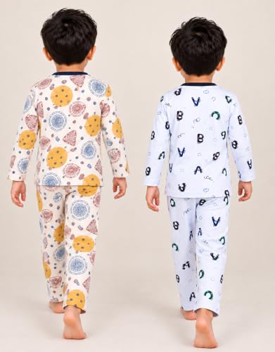 Image of 3BROS Kids Pure Cotton Night Suit Set | Boys Girls Printed Sleepwear Shirt & Pajama Clothing Combo | Soft Breathable Night Dress Outfit | Pack of 2