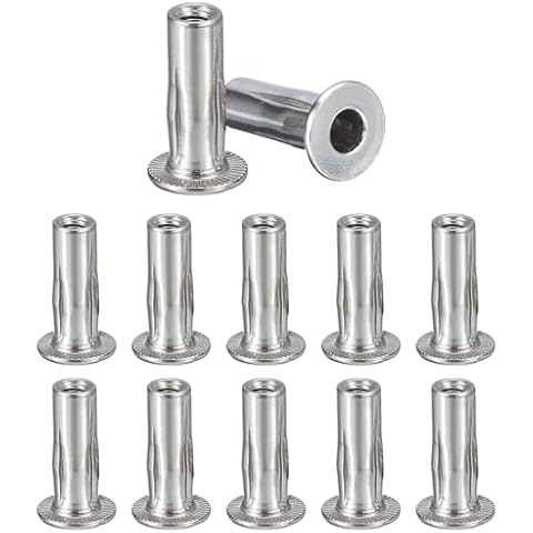 Awclub M6 Multi-Grip Rivet Nuts, 12pcs Pre-Bulbed Shank Flat Head Threaded Insert Nut 304 Stainless Steel Plus Nuts Construction Fasteners for Industrial Cover