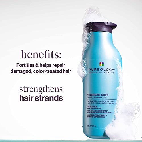 Pureology Strength Cure Shampoo | For Damaged, Color-Treated Hair | Fortifies & Strengthens Hair | Sulfate-Free | Vegan | Updated Packaging | 9 Fl. Oz #TOP1
