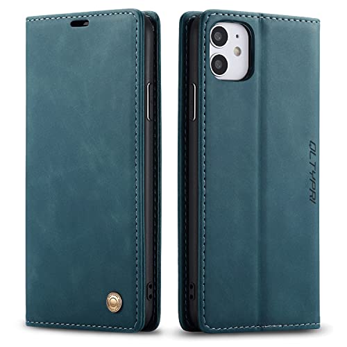 QLTYPRI for iPhone 11 Case Vintage PU Leather Wallet Case TPU Bumper [Card Slots] [Hands-Free Kickstand] [Magnetic Closure] Shockproof Flip Folio Case for Apple iPhone 11 6.1 inch - Blue