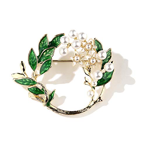 BSLVWG Broche Perle Gardenia Brillant Vert Feuille - Accessoires pour Châle et Pulls Femmes et Filles