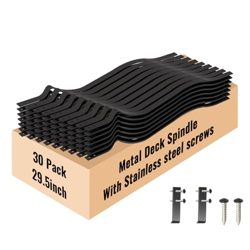 Zonegrace 30 Pack 29.5\" Wave Arc Metal Deck Railing Spindles, Heavy Duty Matte Black Deck Spindles with Stainless Steel Screws, Metal Deck Rails Balusters Outdoor