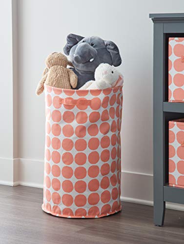 Idesign Dot Fabric Round Storage Bin, Basket Container Mini Hamper With Dual Side Handles For Closet, Bedroom, Laundry, Clothing, Toys, Nursery - Coral #TOP1