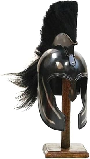 Medieval Troy Greek Achilles Trojan Helmet Replica with Plume Iron Black Finish Battleworn Cosplay Helmet for Adults Perfect for Historical Reenactments Theater and Collectors, Large