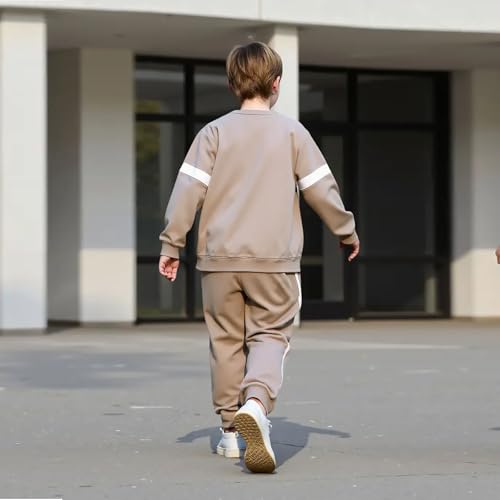 Plain Sweatsuit Set for Boys, Long Sleeve Sweatsuits and Pants Fall Winter Outfits for Big Kids 2PCS3