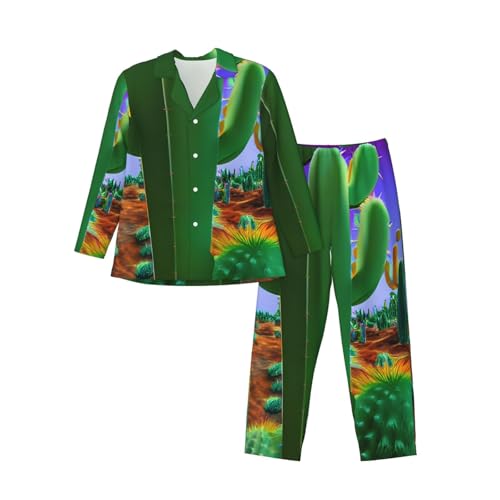 Vêtement de nuit homme ensemble pyjama manches longues imprimé cactus désert