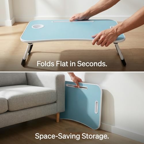 Image of BUYIFY 23 inch Foldable Lap Desk for Laptop Writing w /Cup Holder Blue