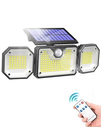 KALAHOL Solar Lights Outdoor 226 LED with Remote Control, 3 Adjustable Heads 1000LM Solar Floodlights Motion Sensor, 270° Wide Angle, IP65 Waterproof Solar Powered Wall Light for Yard Garage Pathway