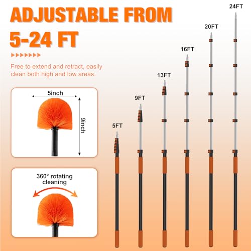 Image of LAANPOLE 24FT Cobweb Duster with Extension Pole, Spider Web Brush for Cleaning Extendable, Professional Ceiling and Corner Dusters for Outdoor Indoor Use
