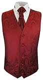 Hochzeitsweste mit Plastron Paul Malone Hochzeitsweste + Plastron weinrot Paisley - Herren Hochzeit Weste Gr. 60 3XL