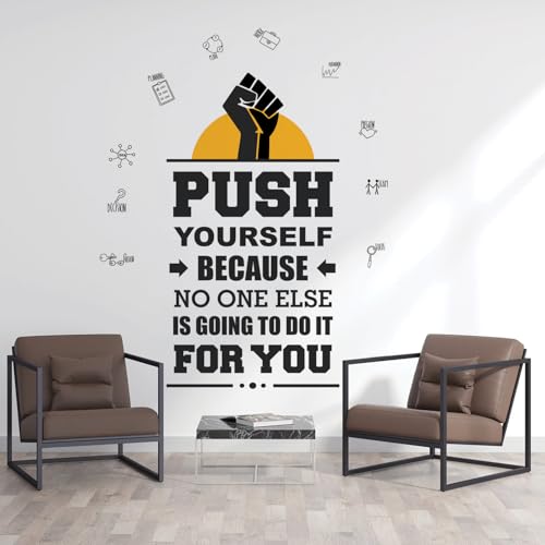 Image of Push Yourself - Office - Inspirational - Motivational - Quotes - Wall Sticker (Multi Colour, Vinyl - Self Adhesive) (Premium Large - 190 x 150 cm)