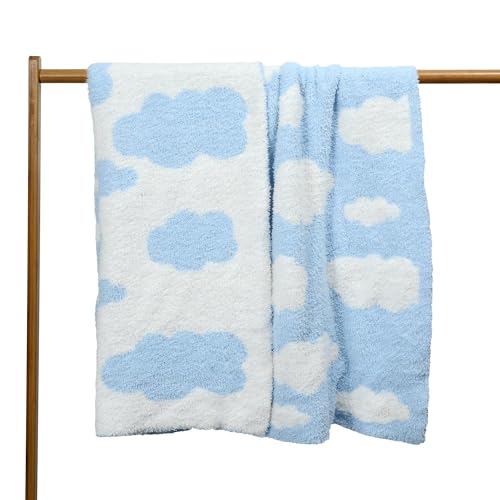 Image of JOOJA Soft Knitted Baby Cloud Blanket Cozy Swaddling Receiving Blanket for Newborn Nursery Toddler Infants Kids30x40 Inch Blue Cloud