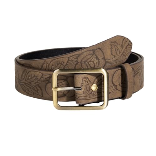 Women's Western Belts Vintage Graphic Belts Leather Cowgirl Belt for Jeans Brown Men Cowboy Style Engraved Buckle Belt