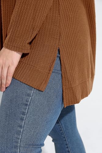 Image of RITERA Women's Plus Size Waffle Tops Long Sleeve Turtleneck Sweater Shirts Knit Tunic Oversized Casual Pullover Blouse XL-5XL