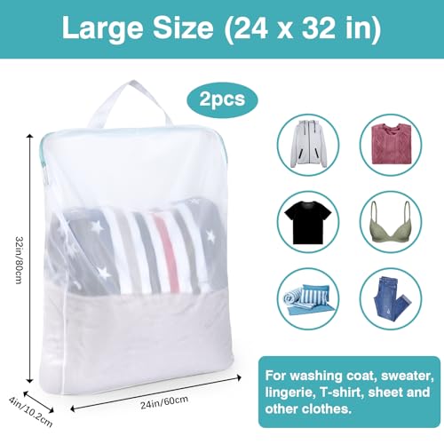 OTraki 2 Packs Large Laundry Bags, 24 x 32 inch Mesh Laundry Bags with Zips Laundry Bags for Washing Machine Washing Bag with Handles for Delicates, Blouse, Underwear, Coat - Image 2