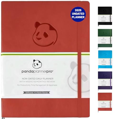 Panda Planner Pro 2025-2026 – 6 Month Daily, Weekly & Monthly Planner for Productivity – Large 8.5x11 Undated Day Planner, Goal Planner, Project Organizer & Habit Tracker Notebook – Orange